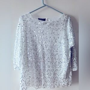 Jones New York Signature White Sequined Long Sleeve Top NWT Size: 10
